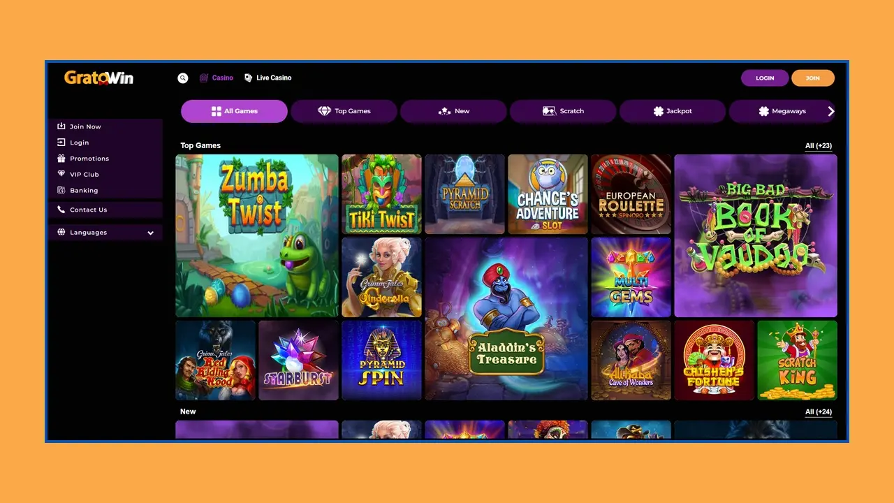 Gamme de jeux dans la version mobile du casino Gratowin